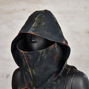 Distressed Post Apocalyptic Hood - Alternative - Black Urban Hood - Handmade Cowl - Dystopian Rebel Look - Postapoc Costume - LARP Clothes