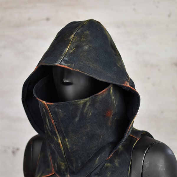 Verzierte Postapokalyptische Kapuze - Handgemachte Gugel - Alternative - Black Urban Gugel - LARP Kleidung - Postapokalyptischer Look