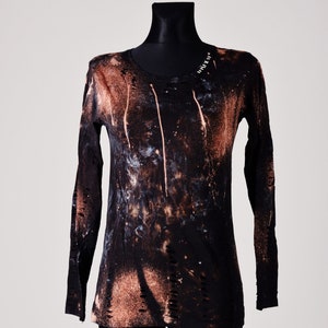 Bleached Punk Longsleeve - Post Apocalyptic Top - Handmade Rusty Blouse - Wasteland Weekend Style - Bleach Stained - Dystopian Clothing