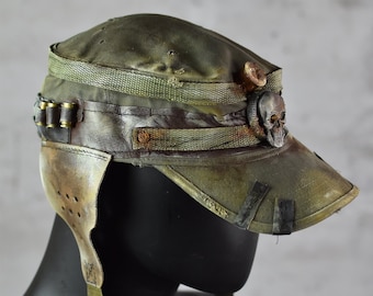 Postapoc Cap - Military Style Cap - Wasteland LARP Headpiece - Army Green Cap - LARP Accessories - Post Apocalyptic Hat - Handmade Headwear