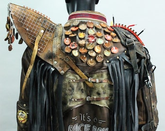 Survivor Costume - Apocalypse Cockroach - Movie Costume - Post Apocalyptic Jacket - Wasteland Leather Coat - Asymmetric Raider Oufit