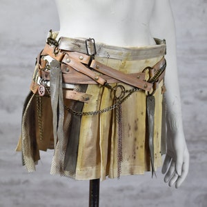 Apocalyptic Mini Skirt with Side Slits -  Beige Wasteland Girl Outfit - Postapoc Clothing - Wasteland Weekend Look -Burning Man Costume
