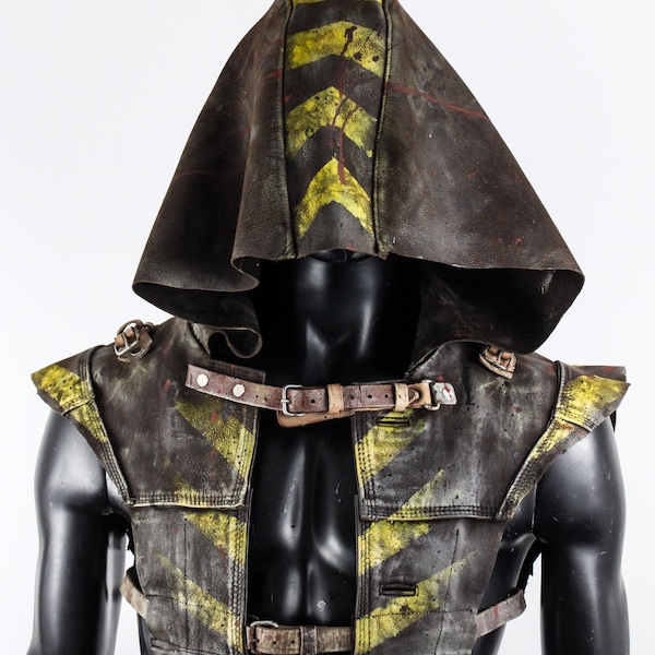 Post Apocalyptic Hood - Brown Leather Cowl - Handmade Hood - LARP Accessory - Wasteland Vest - Apocalypse Costume - Mad Max Cosplay