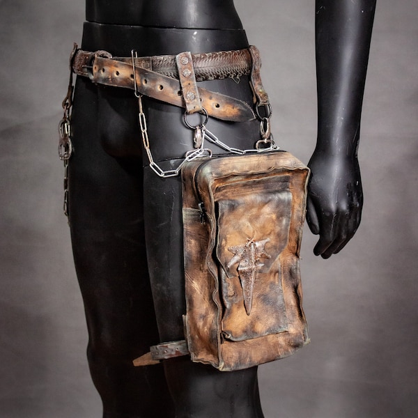 Post Apocalyptic Bag - Leather Tactical Bag - Handmade Belt Pouch - Messenger Bag - Utility Hip Bag - LARP Accessory - Postapoc Equipment