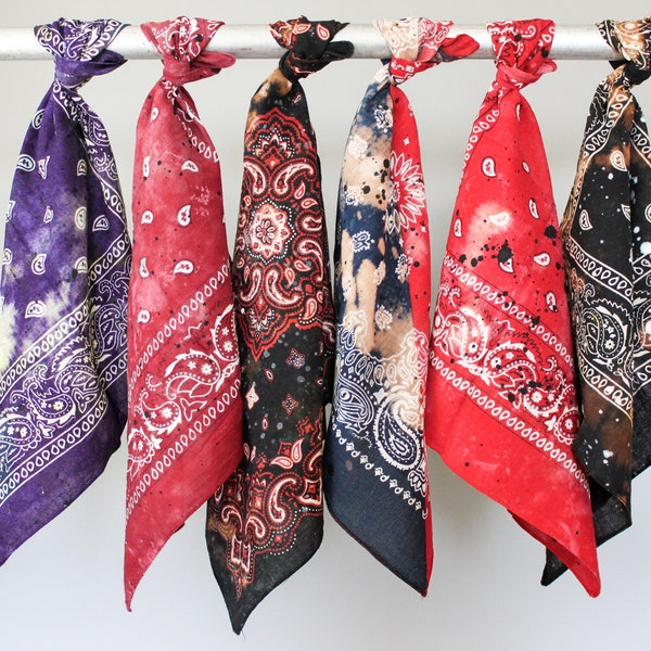 Classic Pattern Bandana - Distressed Neckerchief - Post Apocalyptic Bandanas - Stained Bandana - Stylized Scarf - Black Red Blue Muffler