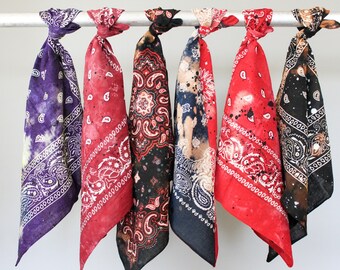 Classic Pattern Bandana - Distressed Neckerchief - Post Apocalyptic Bandanas - Stained Bandana - Stylized Scarf - Black Red Blue Muffler