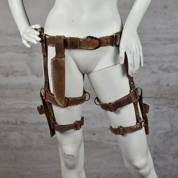 Holster Hip Harness Belt - Tailored Fit - Rugged Vintage Leather - Tactical Attire - Wasteland Outfit - Prepper Costume -  Survivalist Vibe