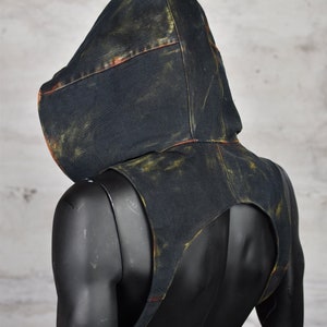 Distressed Post Apocalyptic Hood Alternative Black Urban Hood Handmade Cowl Dystopian Rebel Look Postapoc Costume LARP Clothes image 3