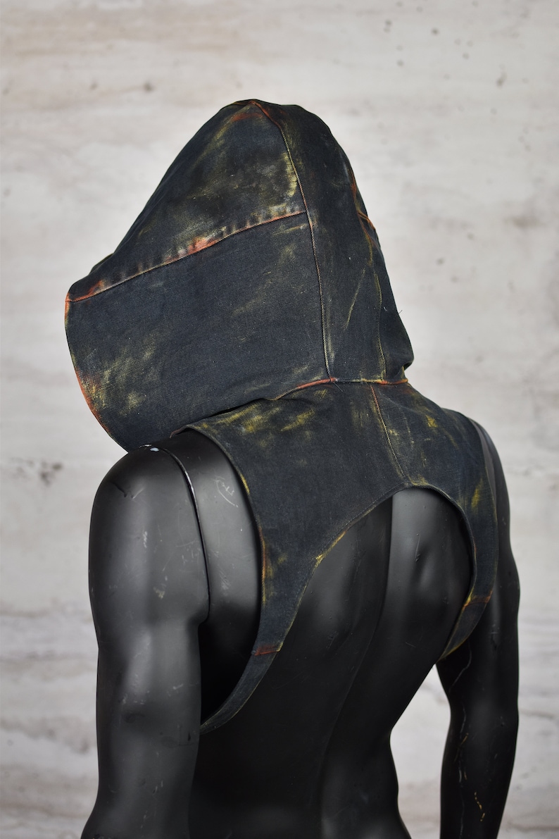 Distressed Post Apocalyptic Hood Alternative Black Urban Hood Handmade Cowl Dystopian Rebel Look Postapoc Costume LARP Clothes image 3