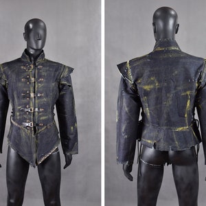 Post-Apocalyptic Warrior Jacket – Handmade Distressed Denim with Medieval Armor-Inspired Straps & Buckles -  Tailor Made Cape