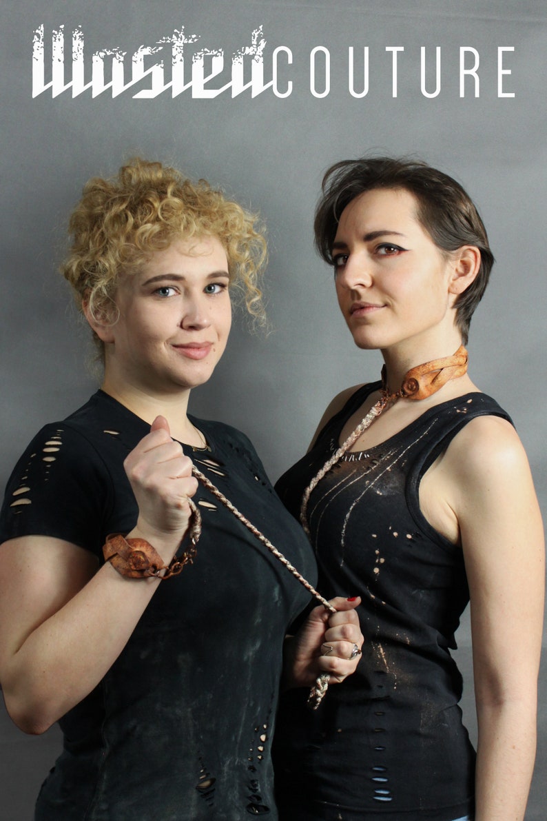Valentine/'s Day Gift Leather Collar Fetish Accessory Post Apocalyptic Leash BDSM Gift Idea Choker And Bracelet Postapoc Choker