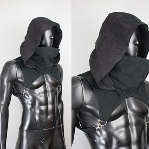 Cyberpunk  Hood - Alternative Fashion - Black Urban Hood - Handmade Cowl - Dystopian Rebel Look - Postapoc Costume - LARP Clothes