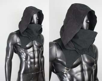 Cyberpunk  Hood - Alternative Fashion - Black Urban Hood - Handmade Cowl - Dystopian Rebel Look - Postapoc Costume - LARP Clothes