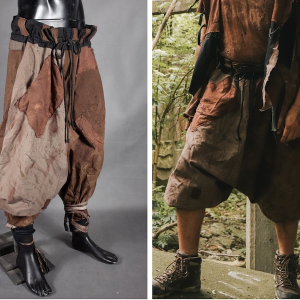 Shaman Style - Postapoc Tribe - Hippie Trousers - Boho Patchwork Pants - Wasteland Clothing - Brown Galligaskins - Apocalypse LARP Costume