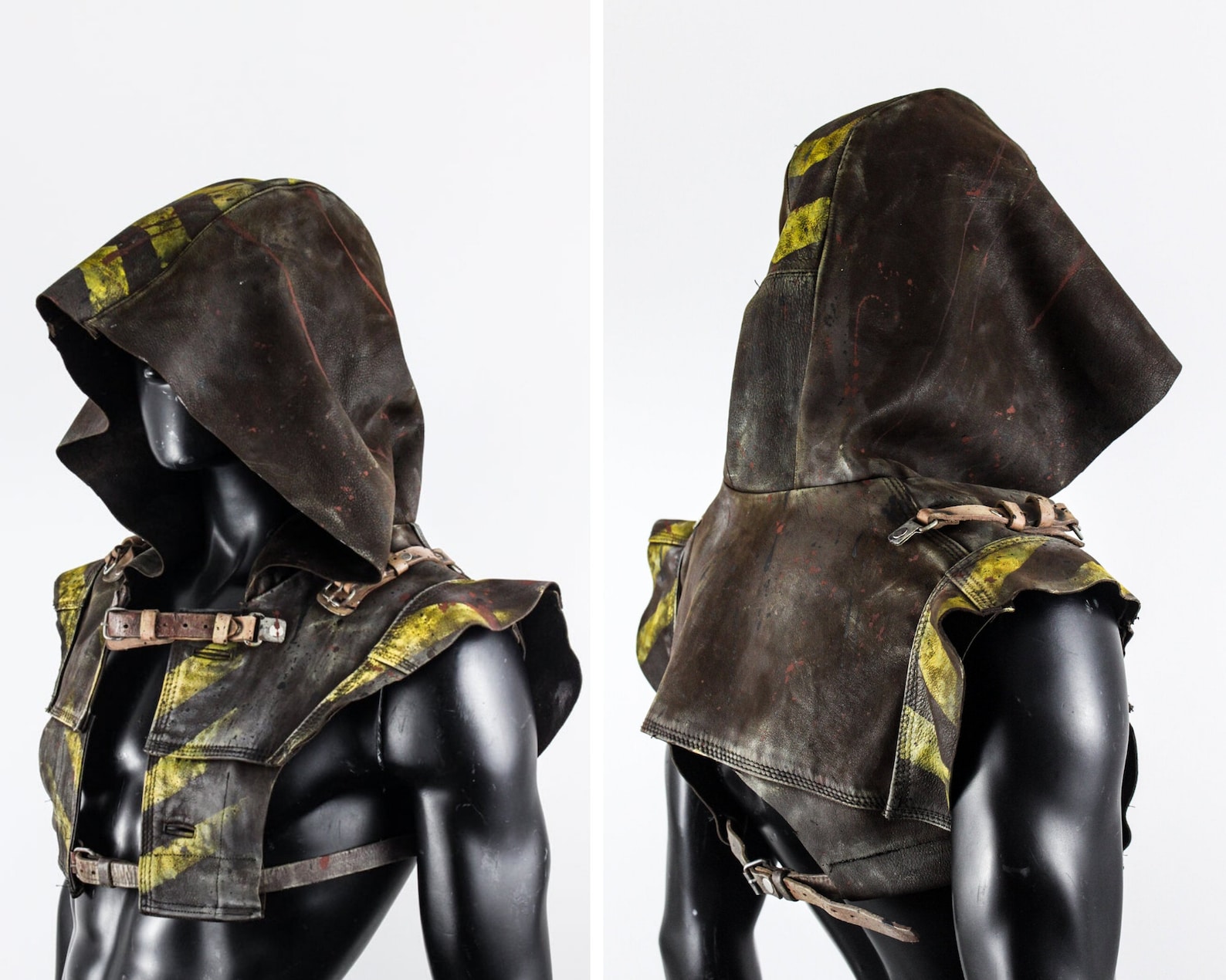 Post Apocalyptic Hood Brown Leather Cowl Handmade Hood Etsy