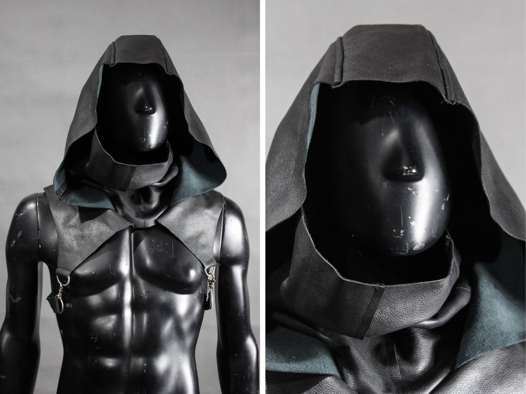 Post Apocalyptic Hood Black Leather Hood Upcycled Leather Etsy