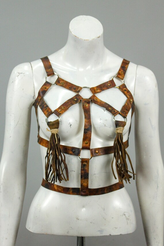 Brown Leather Harness - Wasteland Cage Bra - Postapoc Tactical Belts - Zombie Apocalypse - LARP Accessory - Holster Harness - Sexy Body Cage