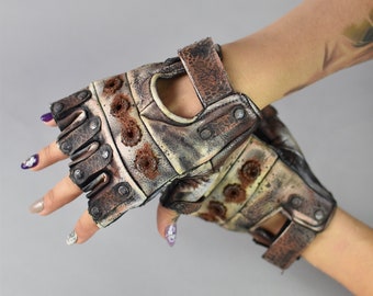 Wasteland Gloves - Leather Biker Gloves - Anarchy Gloves - Fingerless Metal Gloves - Post Apocalyptic Clothing - Steampunk Accessories