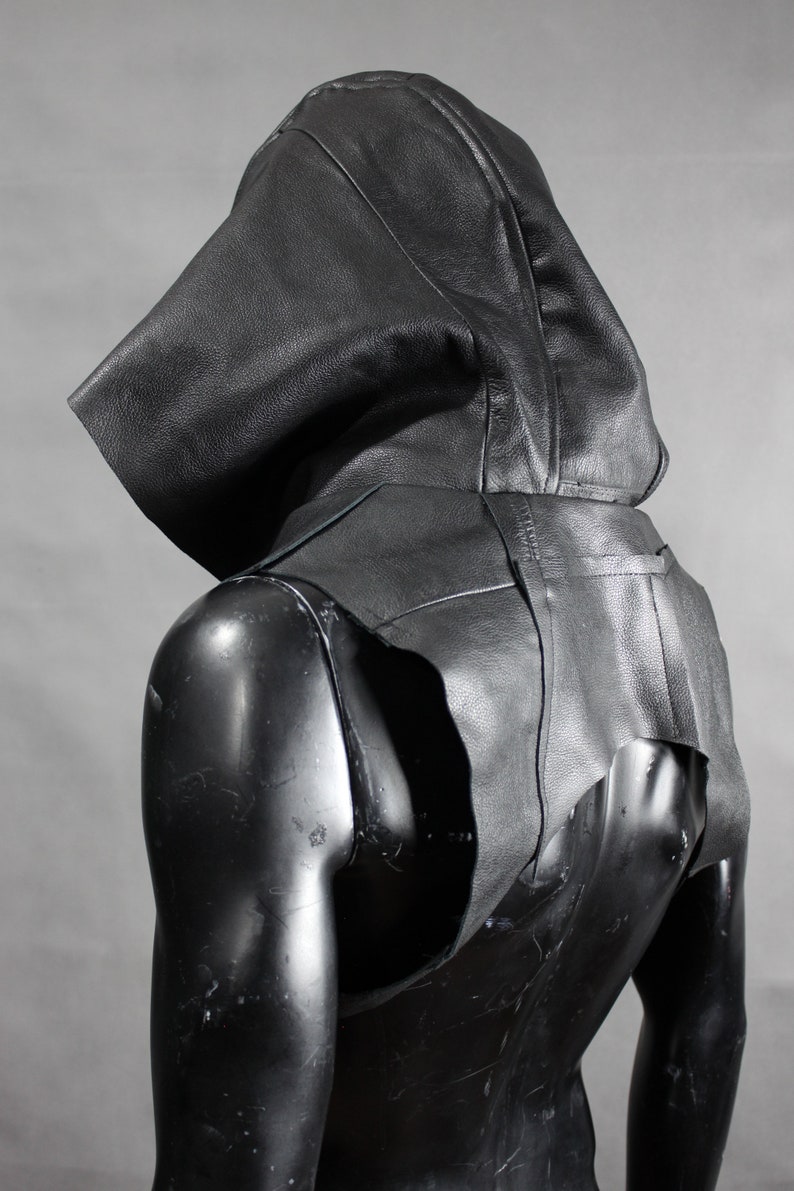 Post Apocalyptic Hood Black Leather Hood Upcycled Leather Etsy