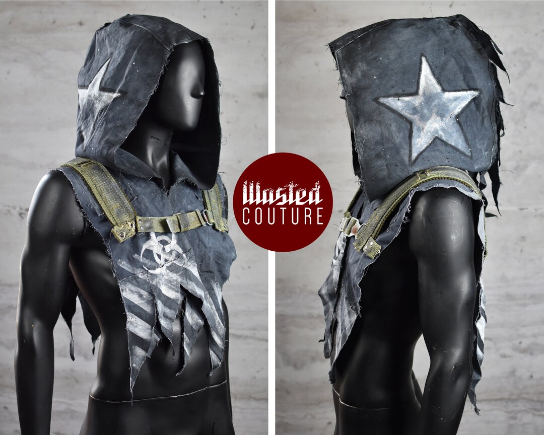 Post Apocalyptic Hood Cowl With Star Blue Dragon Hood Wasteland