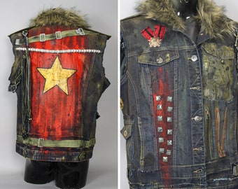Apocalyptic Star Vest - Post Apocalyptic Clothing -Dark Denim Unisex Vest -Wasteland Weekend Outfit -Motorcycle Waistcoat -Punk Rocker Style