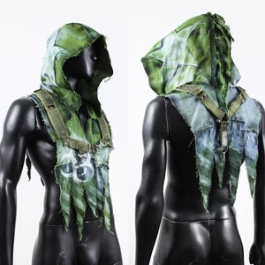 Post Apocalyptic Hood - Reptile Cowl - Wasteland Headgear - Lizardman Hood - LARP Hood - Handmade Headpiece - Green Dragon Hood -Unique Cowl