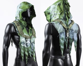 Post Apocalyptic Hood - Reptile Cowl - Wasteland Headgear - Lizardman Hood - LARP Hood - Handmade Headpiece - Green Dragon Hood -Unique Cowl