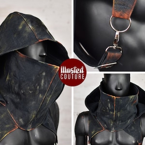 Distressed Post Apocalyptic Hood Alternative Black Urban Hood Handmade Cowl Dystopian Rebel Look Postapoc Costume LARP Clothes image 2