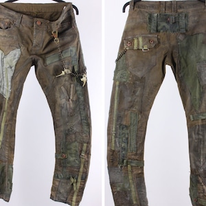 Post-apocalyptic Trousers - Patchwork Jeans - Wasteland Raider - Postapoc Biker Pants - Distressed Trousers - MadMax Costume -Stage Clothing