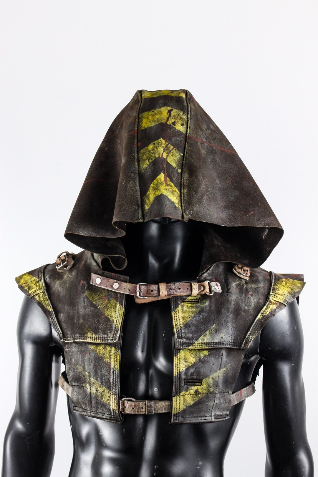 Post Apocalyptic Hood Brown Leather Cowl Handmade Hood LARP Accessory