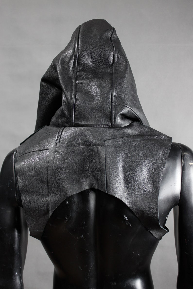 Post Apocalyptic Hood Black Leather Hood Upcycled Leather Etsy