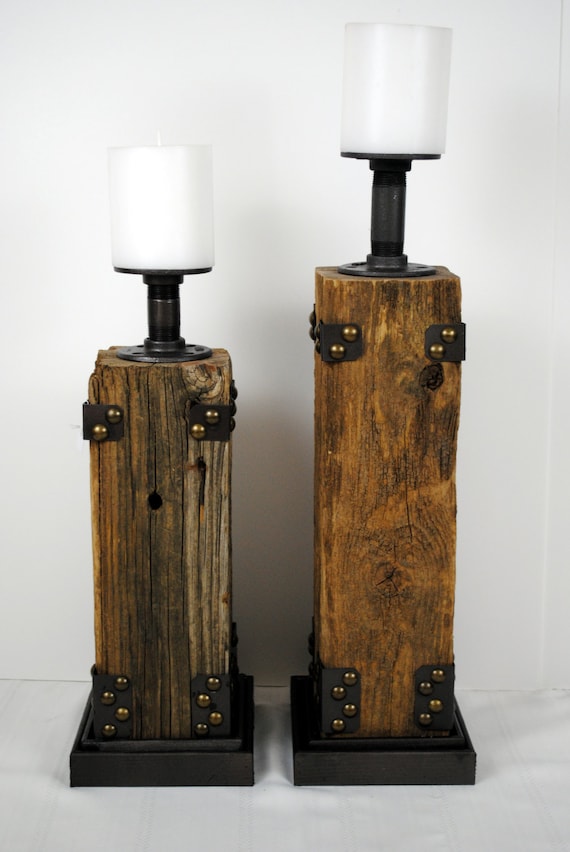 Reclaimed Wood Pillar Candle Holder Etsy