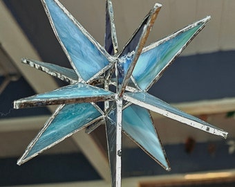 Blue and aqua 12pt stained glass star suncatcher.