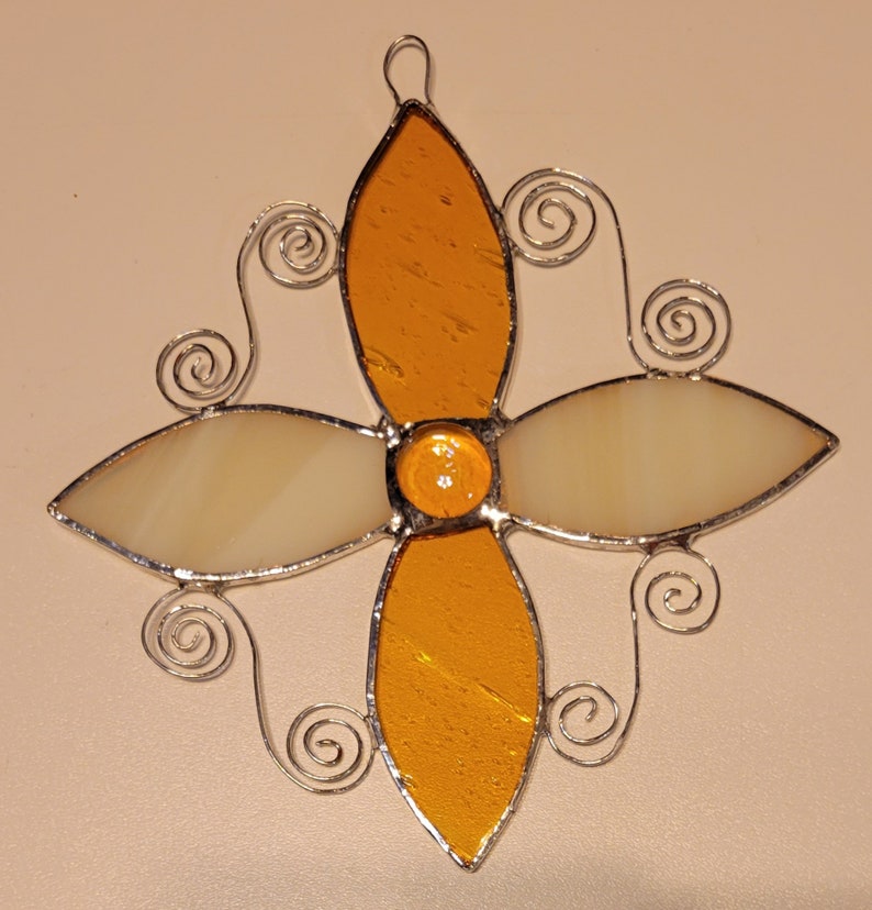 Gold and White Stained Glass Suncatcher Etsy