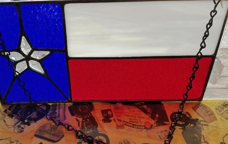 Leaded Stained glass Texas flag with beveled star