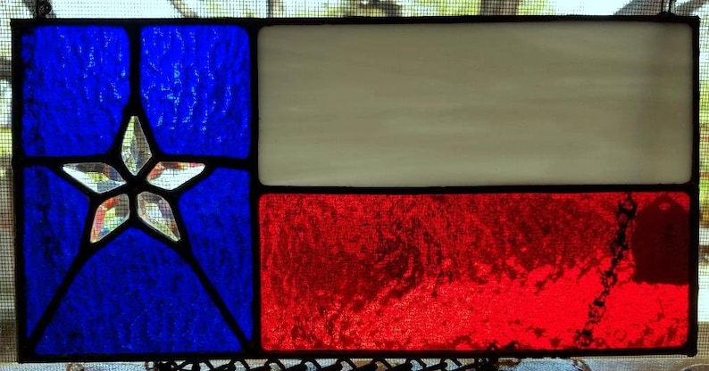 Leaded Stained glass Texas flag with beveled star