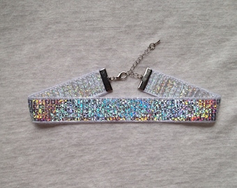 Flashy Sequin Choker - Mirrorball - Disco Choker - Hologram Choker - Y2K Holographic Festival Look - Rave - Adjustable Necklace - T Swift