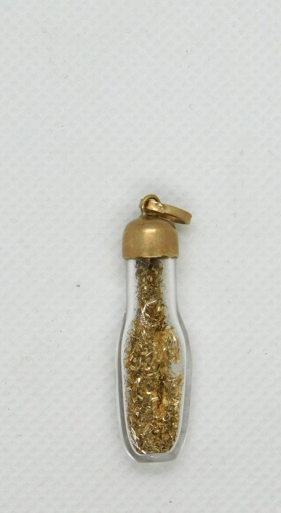 24k Gold Flakes in a Bottle Pendant 14k Yellow Gol