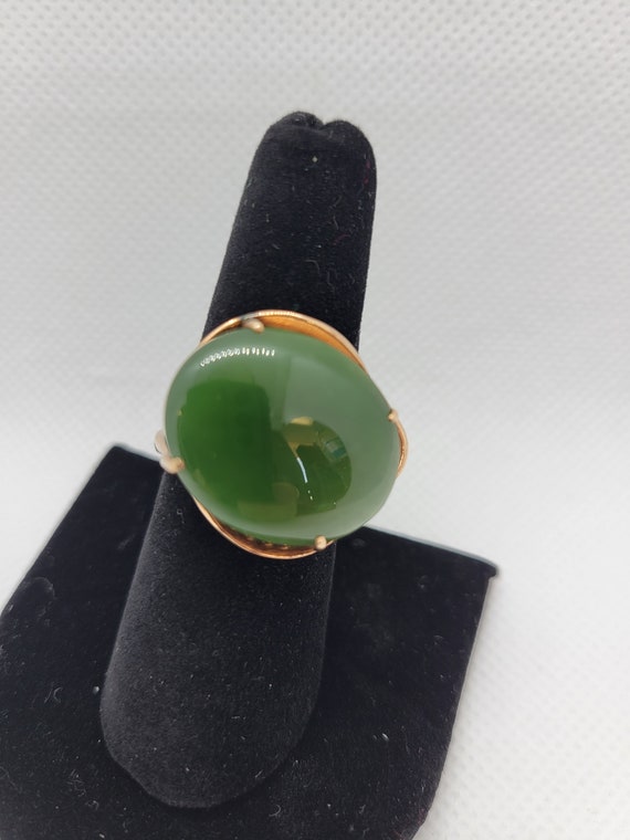 Vintage 1960's Large Jade Rose Gold 10k Ring