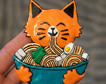 Cute Orange Cat Magnet, Ramen, Orange Cat, Hand painted Magnet