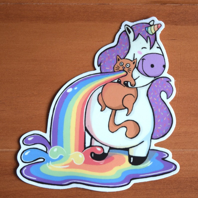Funny Unicorn Sticker Cat Sticker Vinyl Sticker Water Etsy