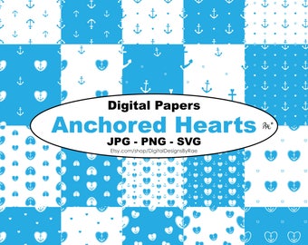 Set de Papel Digital Corazones Anclados con 20 patrones