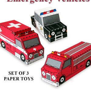 Emergency Vehicles Paper Toy Vehicle Models Set of 3