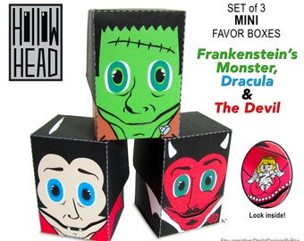 3 Halloween Hollow Head printable Mini Favor Boxes