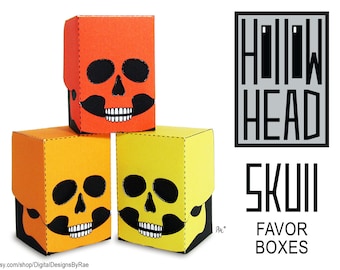 3 色の黄色のスカル ホロウ ヘッド ミニ ギフト ボックス 印刷可能なハロウィーンのお菓子