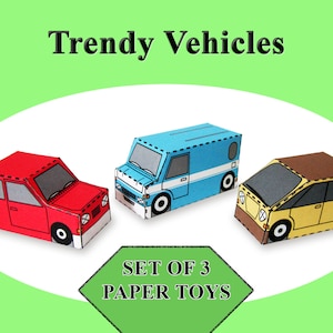 Trendy Vehicles Paper Toy Car Models Set of 3