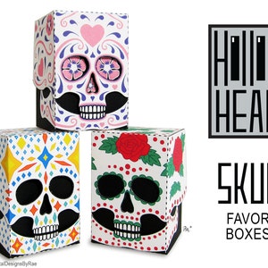 3 Sugar Skull Hollow Head Mini Favor Boxes printable Halloween treats