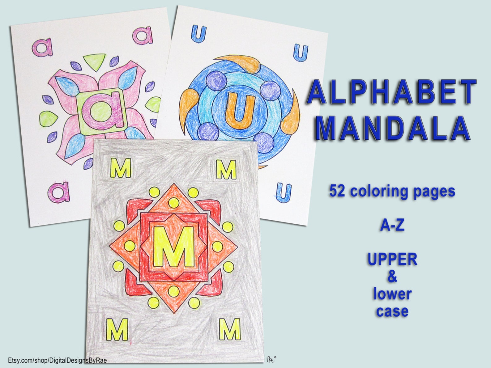 52 Alphabet Mandala Coloring Pages - Etsy