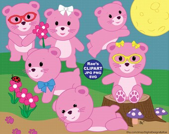 Baby Pink Bears digital clipart set