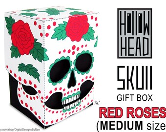 Hollow Head Sugar Skull Red Roses medium printable gift box